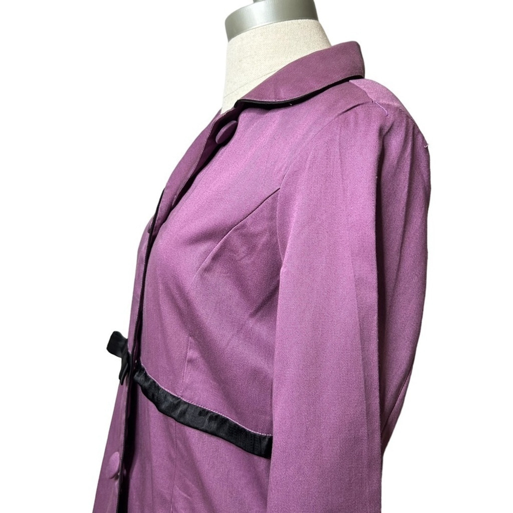 Angie Purple and Black Bow Collared Trench Coat Lightweight Long Sleeve Jacket - Picture 7 of 16